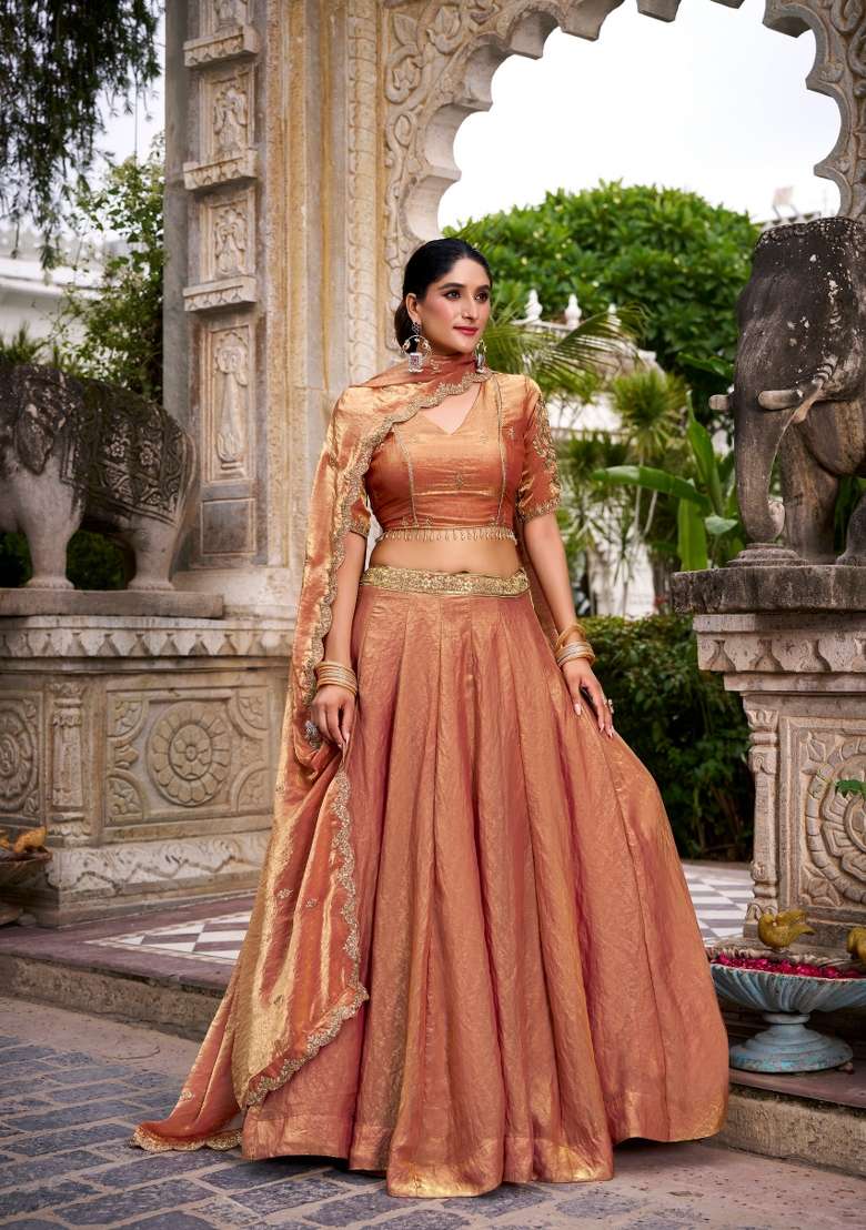 Orange Drawstring With Zip Cotton Lehenga Set for Diwali | Wedding & Festive Wear - Indya