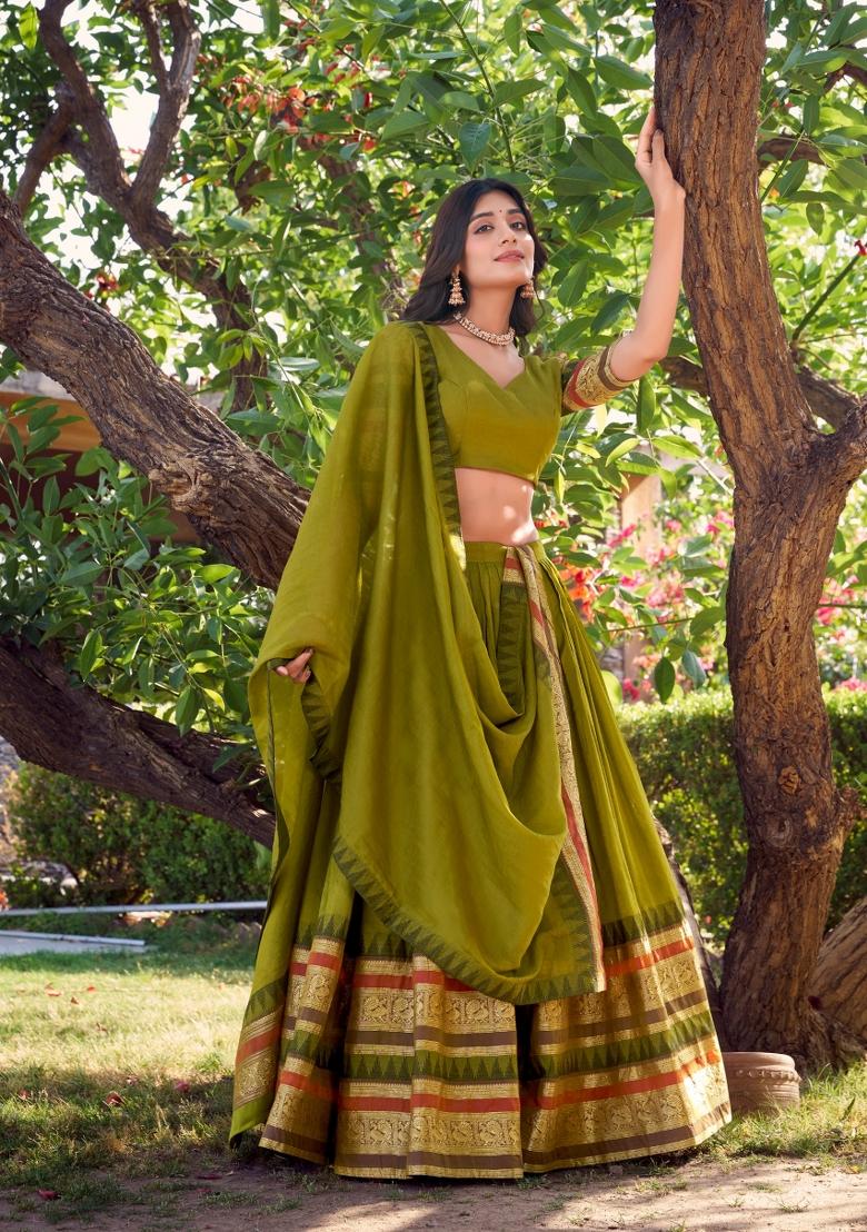 Perrot Drawstring With Zip Cotton Lehenga Set - Indya
