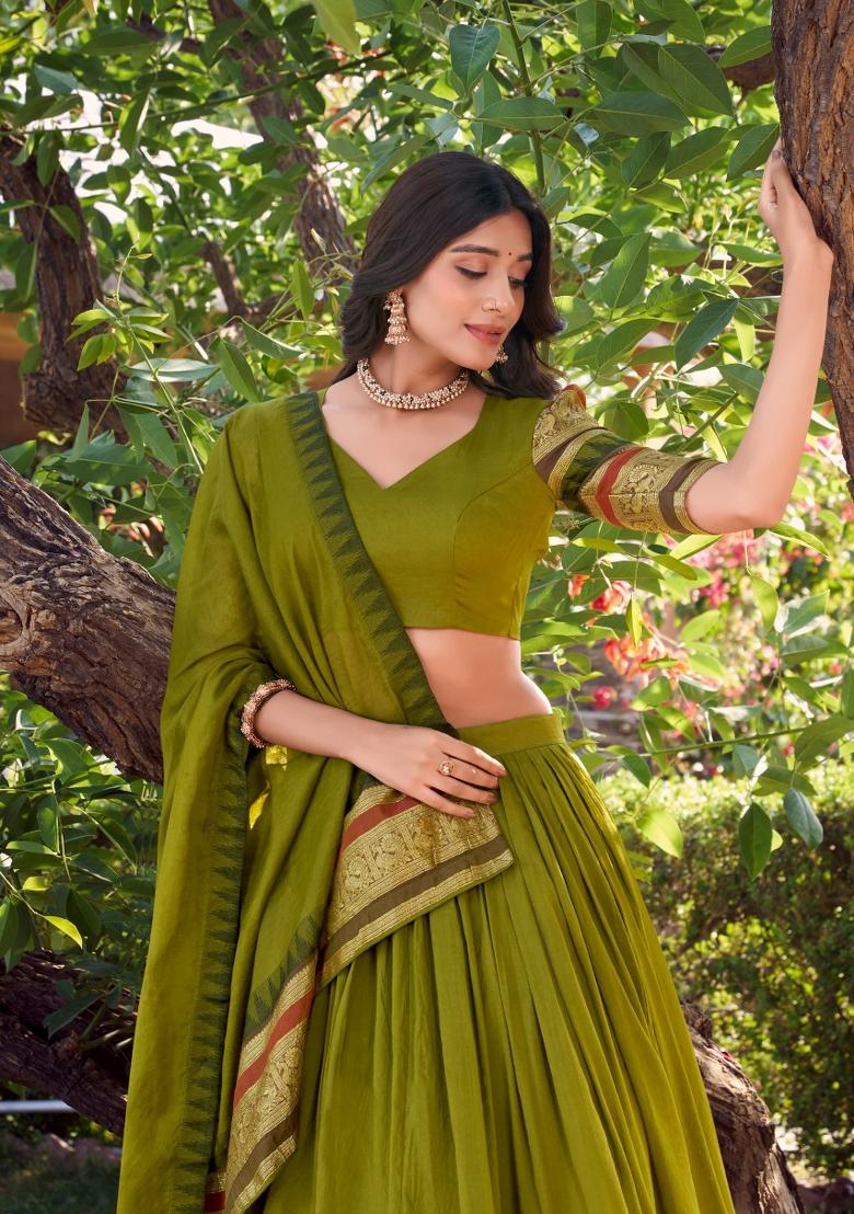 Perrot Drawstring With Zip Cotton Lehenga Set - Indya