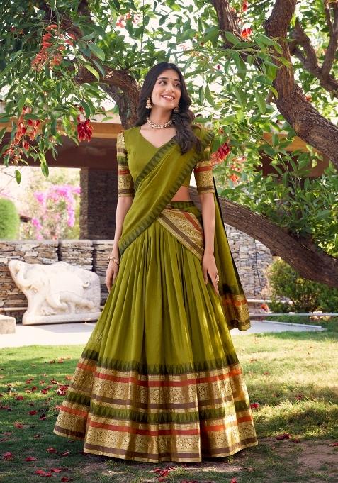 Perrot Drawstring With Zip Cotton Lehenga Set