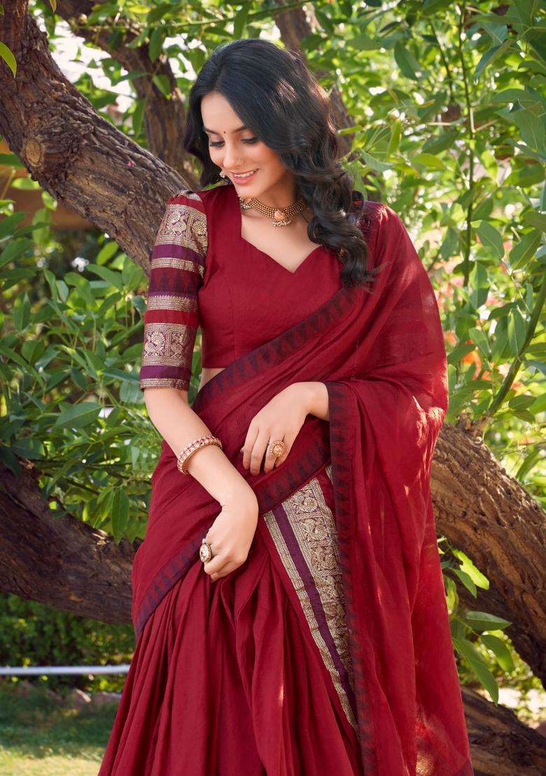 Red Drawstring With Zip Cotton Lehenga Set - Indya