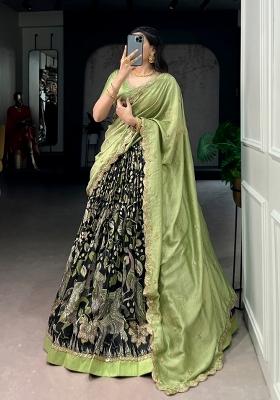 Black Drawstring With Zip Silk Blend Lehenga Set