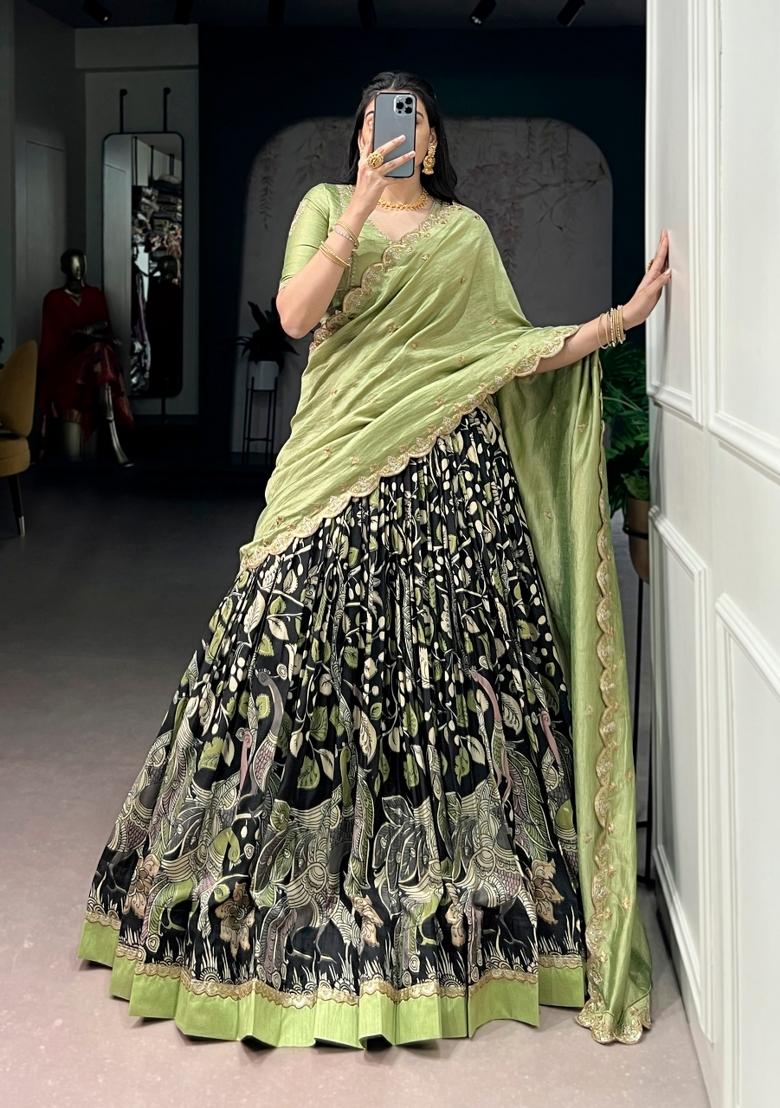 Black Drawstring With Zip Silk Blend Lehenga Set - Indya