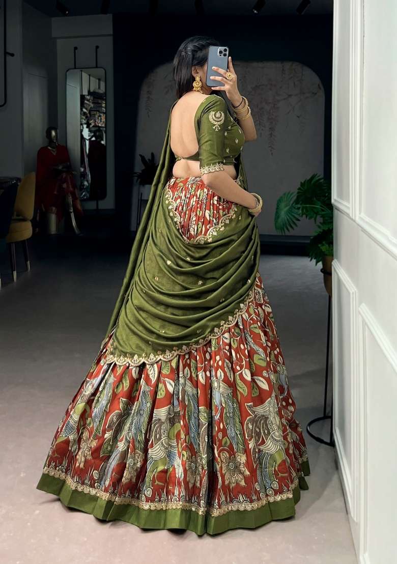Orange Drawstring With Zip Silk Blend Lehenga Set for Diwali and Festive Wear - Indya
