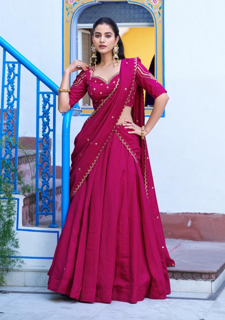Rani Pink Drawstring With Zip Silk Blend Lehenga Set - Indya