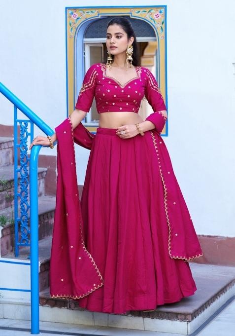 Rani Pink Drawstring With Zip Silk Blend Lehenga Set
