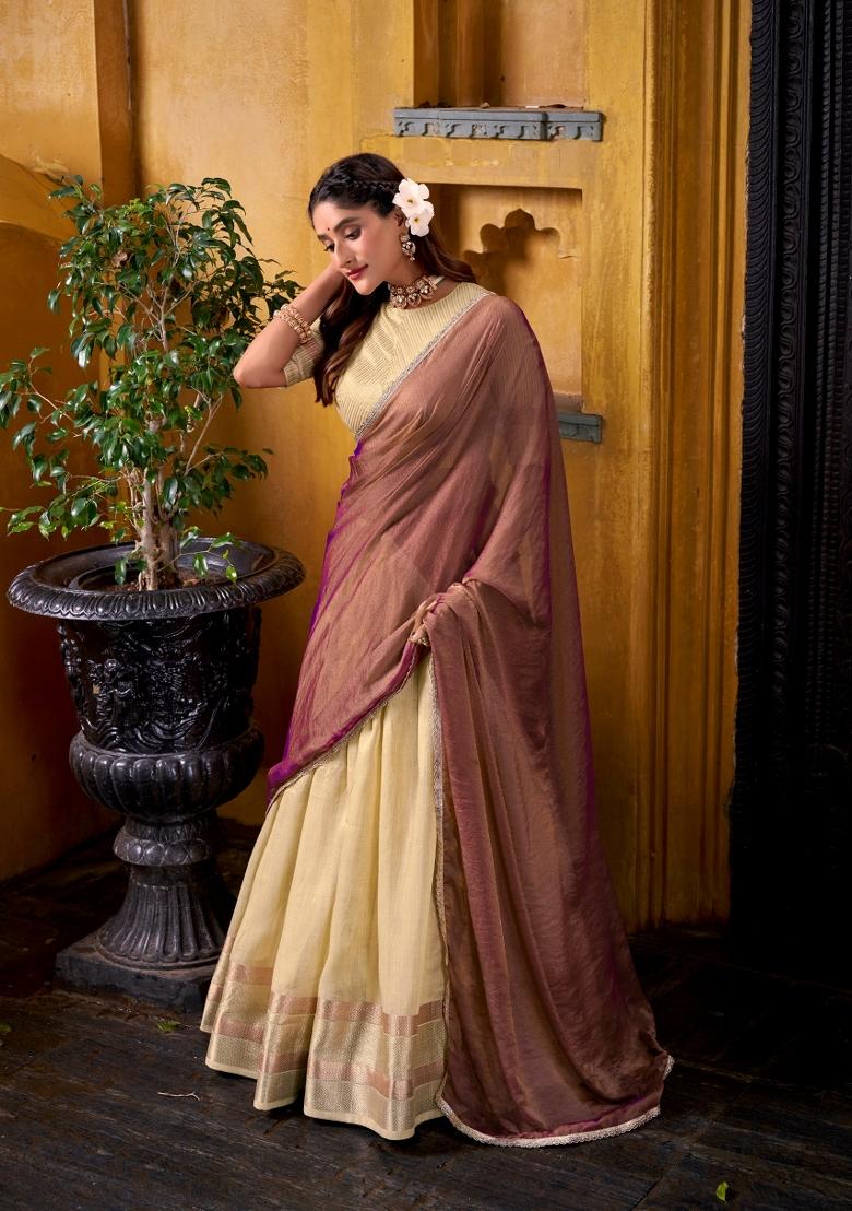 Yellow Drawstring With Zip Silk Blend Lehenga Set - Indya