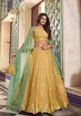 Yellow Embroidered Silk Blend Lehenga Set