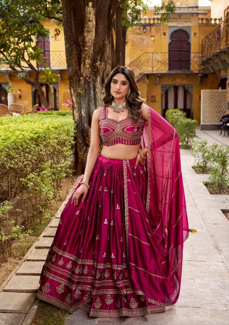 Pink Embroidered Rangoli Lehenga Set - Indya