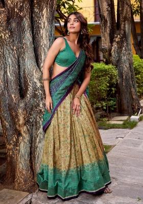 Firozi Printed Silk Blend Lehenga Set