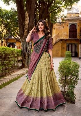 Wine Printed Silk Blend Lehenga Set