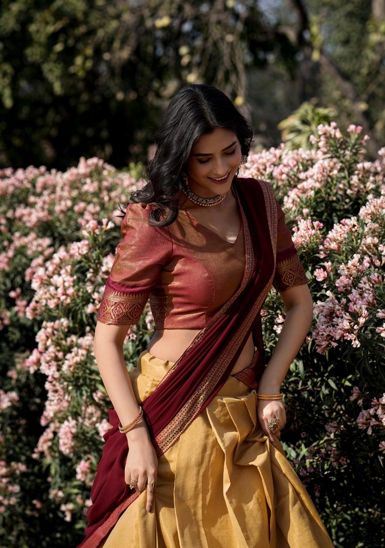 Cream Zari Work Cotton Lehenga Set - Indya