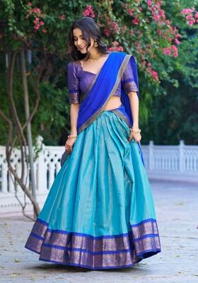 Firozi Zari Work Cotton Lehenga Set