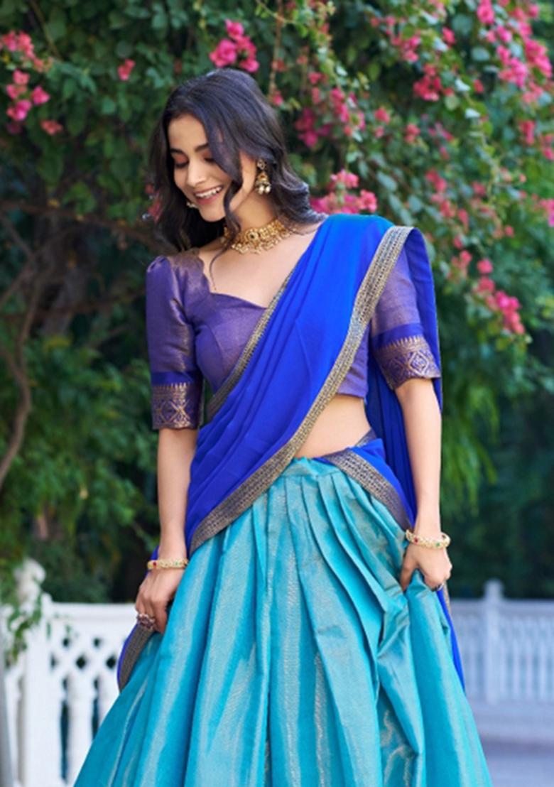 Firozi Zari Work Cotton Lehenga Set - Indya