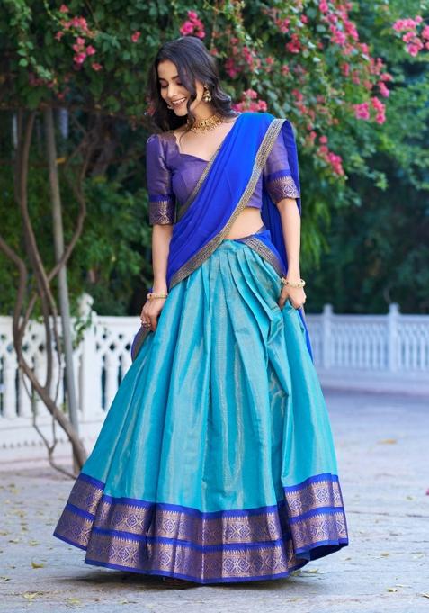 Firozi Zari Work Cotton Lehenga Set