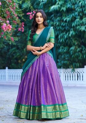 Lavender Zari Work Cotton Lehenga Set