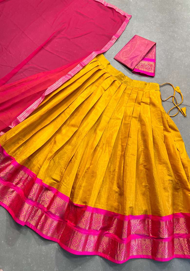Mustard Cotton Lehenga Set with Zari Work for Diwali | Wedding & Festive Wear - Indya