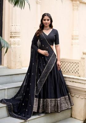 Black Zari Work Cotton Lehenga Set