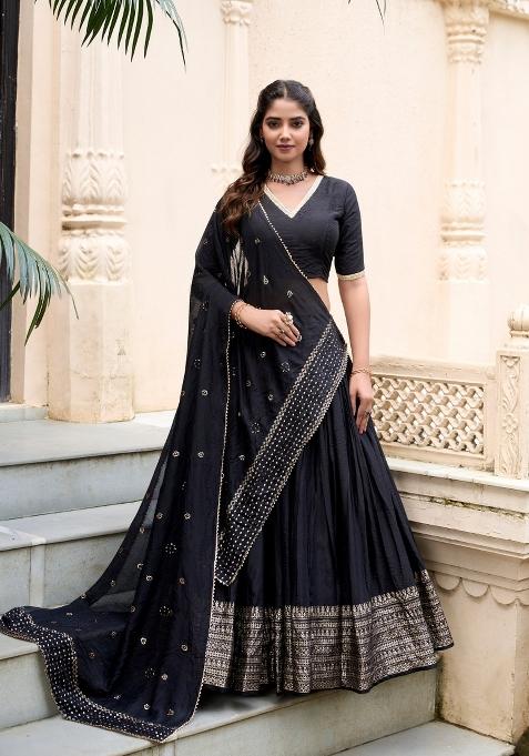 Black Zari Work Cotton Lehenga Set