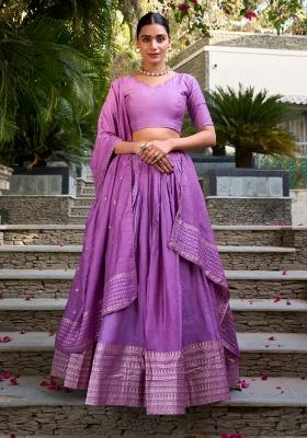 Lavender Zari Work Cotton Lehenga Set