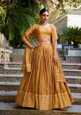 Mustard Zari Work Cotton Lehenga Set