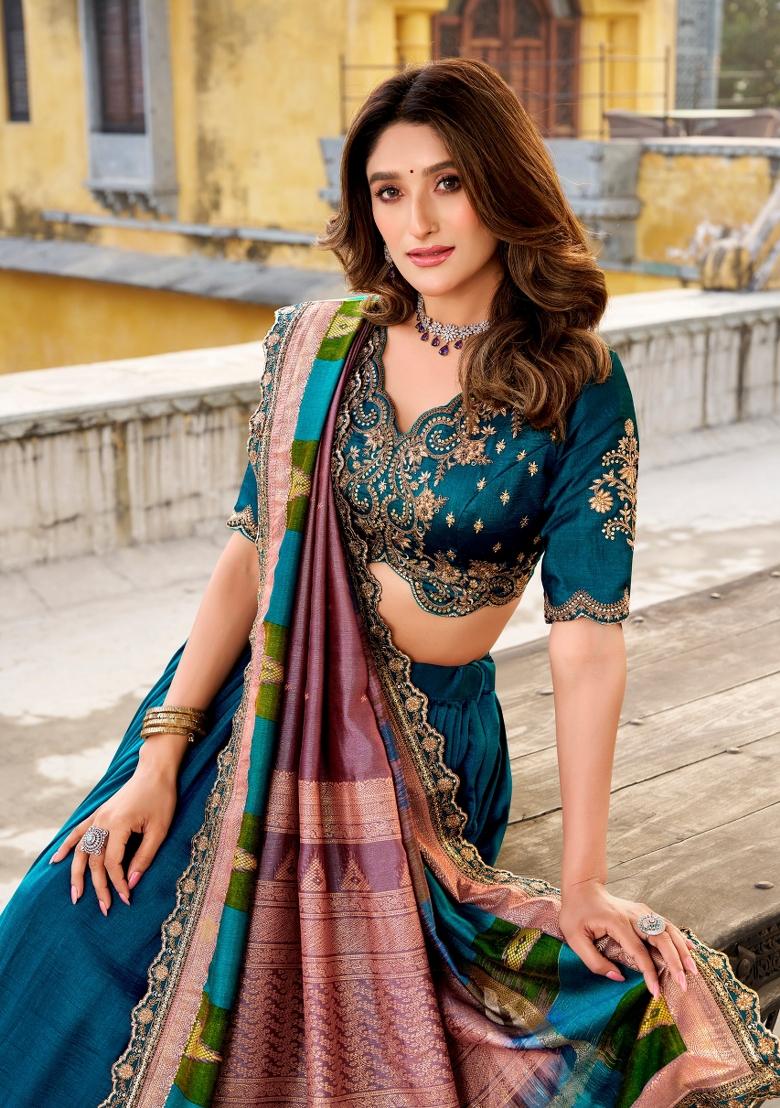 Firozi Embroidered Silk Blend Lehenga Set - Indya