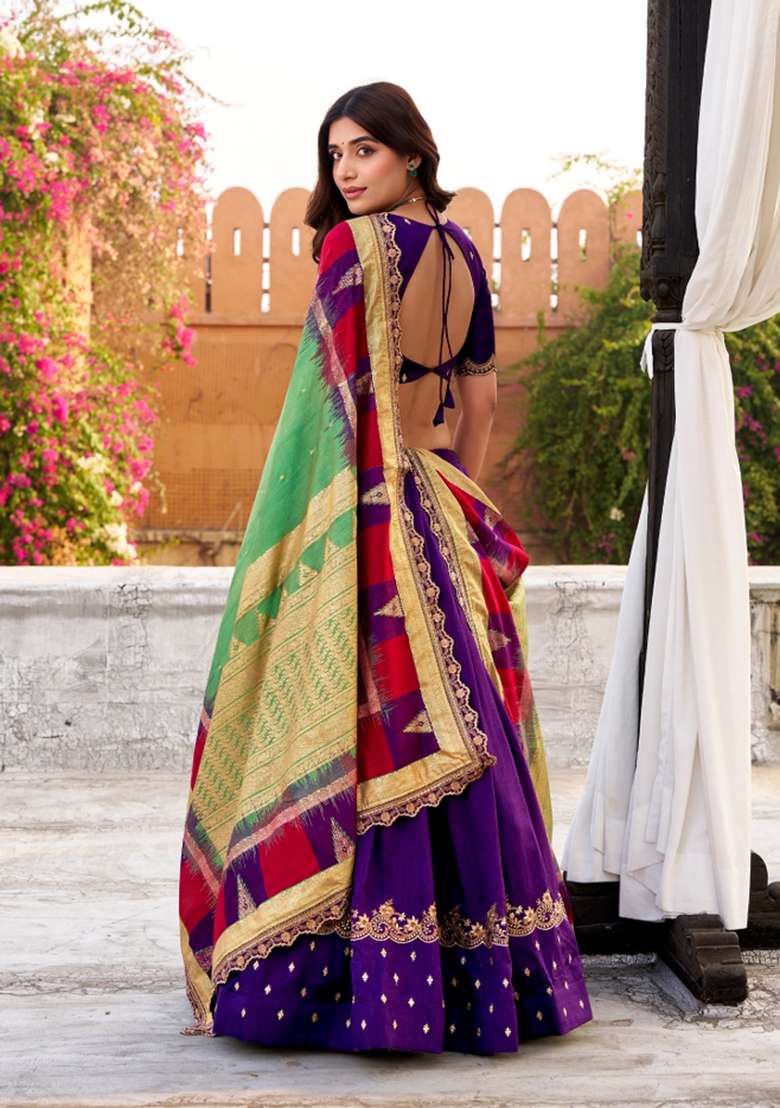 Purple Silk Blend Lehenga Set with Embroidered for Diwali | Wedding & Festive Wear - Indya
