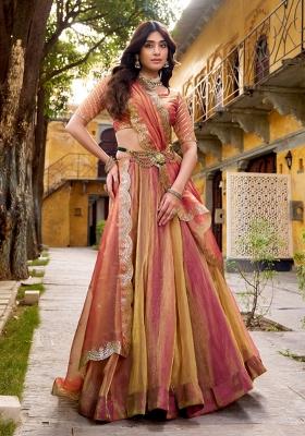 Pink Solid Silk Blend Lehenga Set