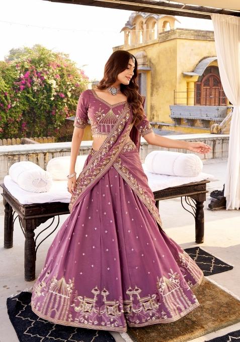 Lavender Embroidered Crush Lehenga Set