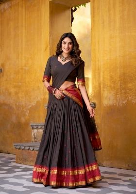 Black Zari Work Chanderi Lehenga Set