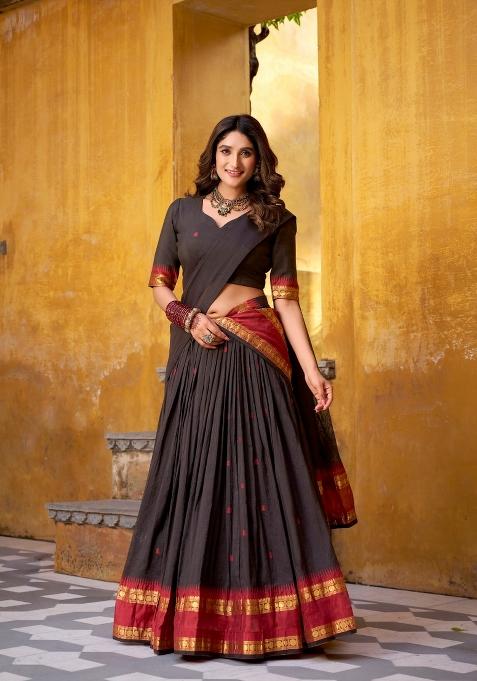 Black Zari Work Chanderi Lehenga Set