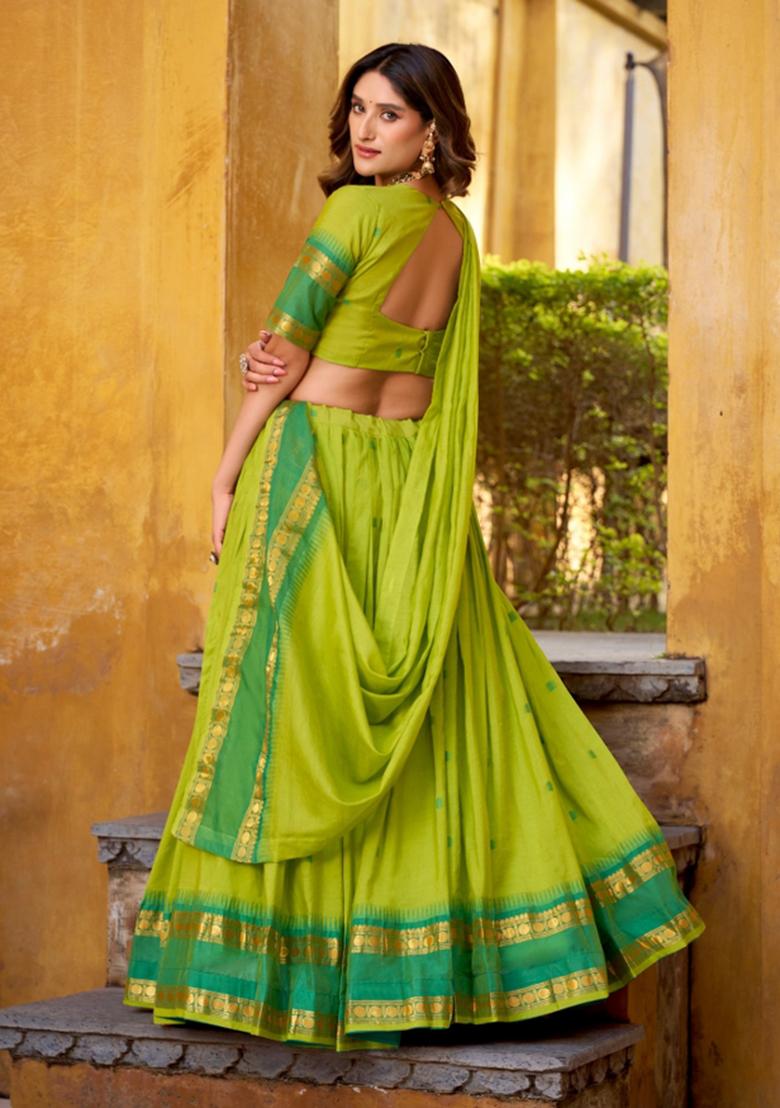 Perrot Zari Work Chanderi Lehenga Set - Indya