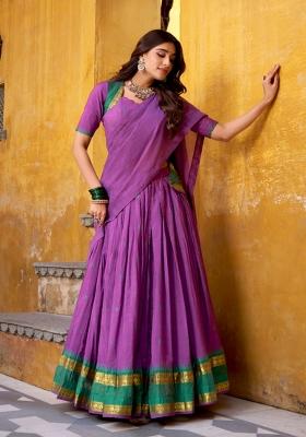 Purple Zari Work Chanderi Lehenga Set