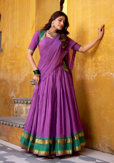 Purple Zari Work Chanderi Lehenga Set