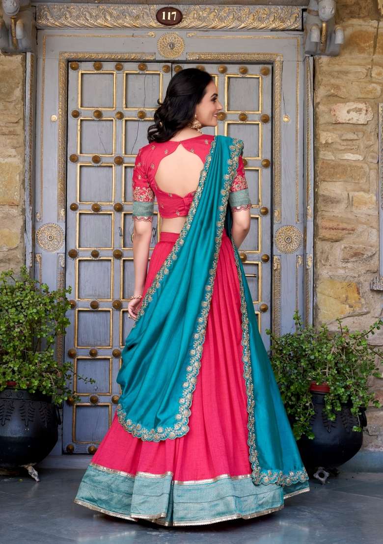 Pink Sequin Work Silk Blend Lehenga Set for Diwali and Festive Wear - Indya