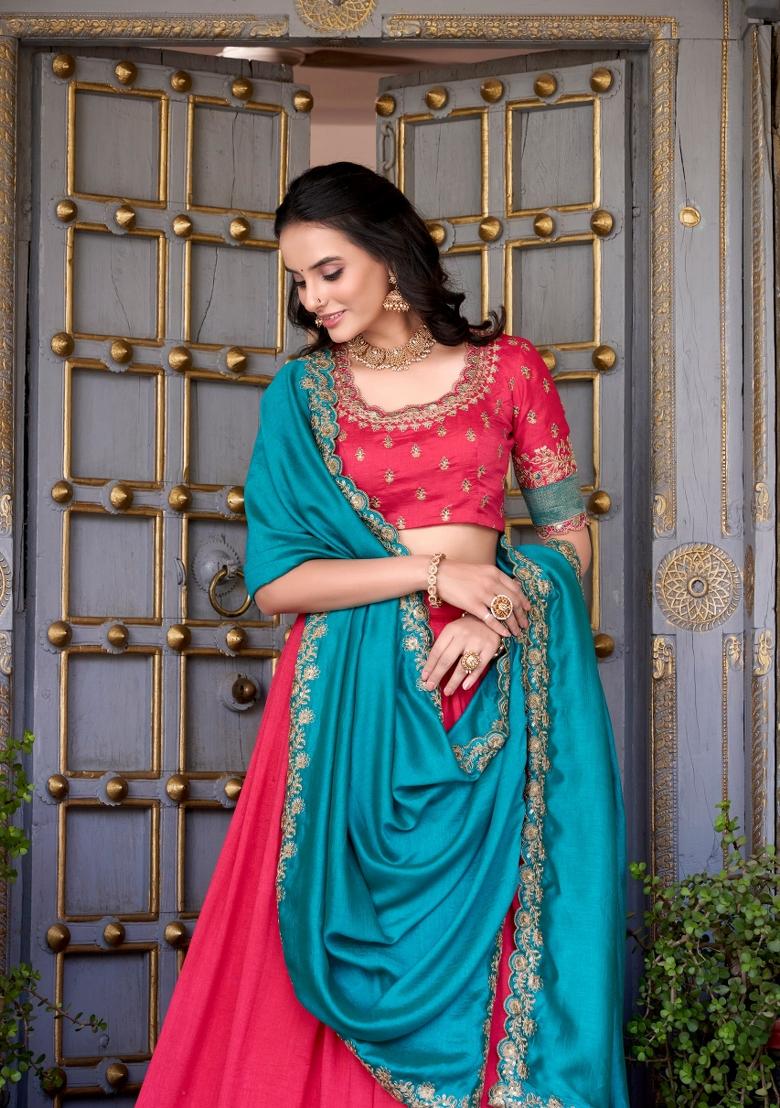 Pink Sequin Work Silk Blend Lehenga Set - Indya