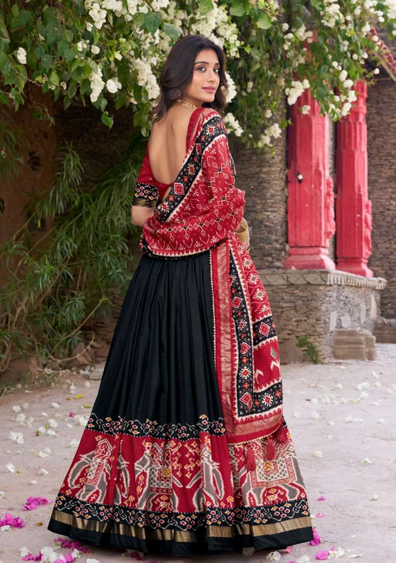 Black Silk Blend Lehenga Set with Printed for Diwali | Wedding & Festive Wear - Indya