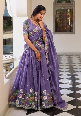 Lavender Embroidered Silk Blend Lehenga Set