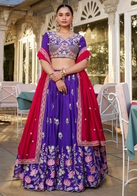 Purple Embroidered Silk Blend Lehenga Set