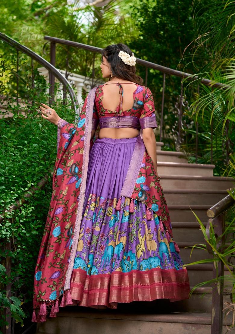 Lavender Zari Work Silk Blend Lehenga Set - Indya