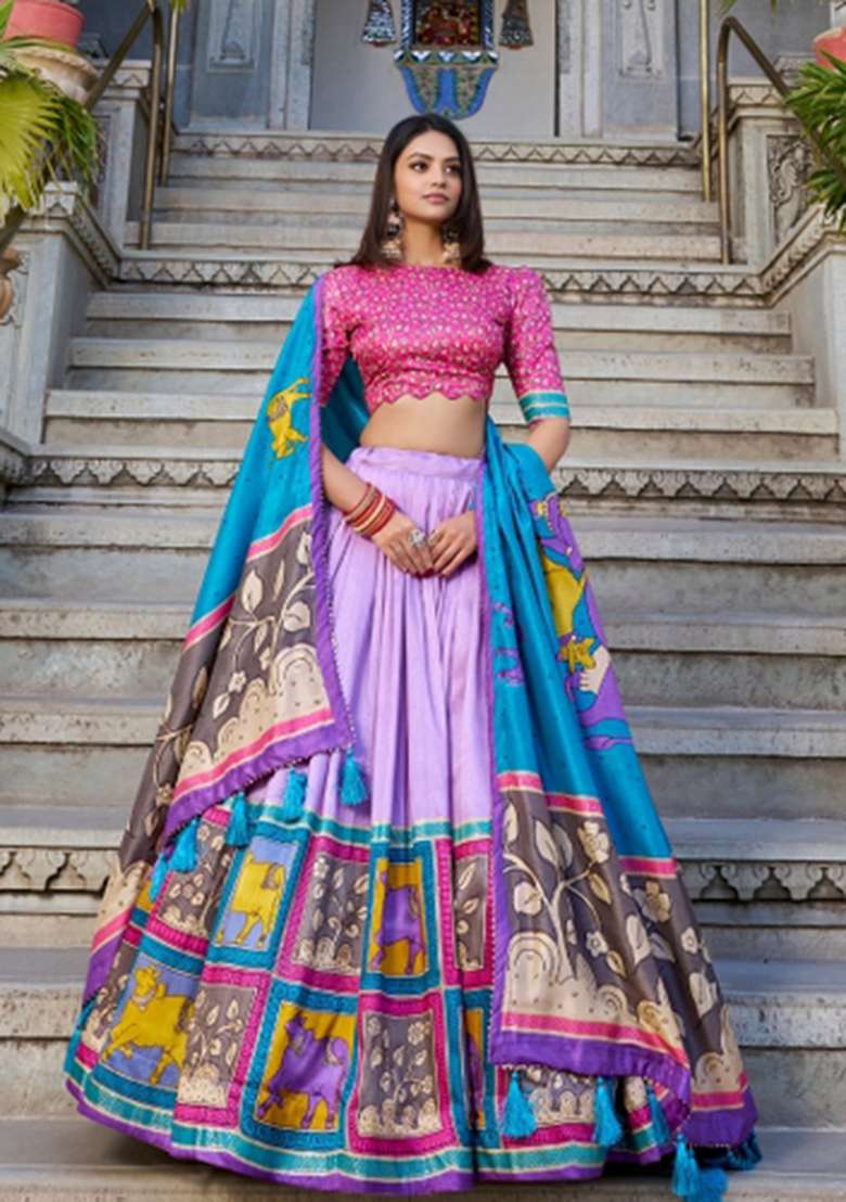 Lavender Foil Work Silk Blend Lehenga Set for Diwali | Wedding & Festive Wear - Indya