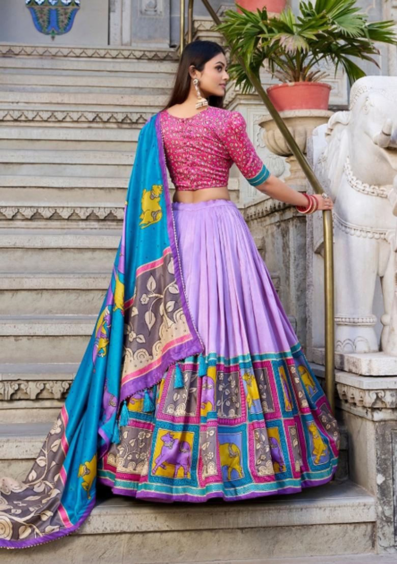 Lavender Foil Work Silk Blend Lehenga Set - Indya