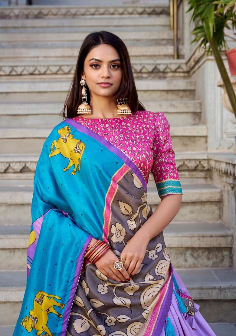 Lavender Foil Work Silk Blend Lehenga Set for Diwali | Wedding & Festive Wear - Indya
