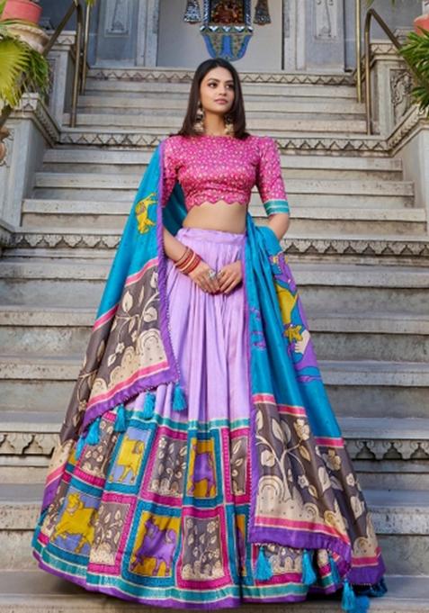 Lavender Foil Work Silk Blend Lehenga Set