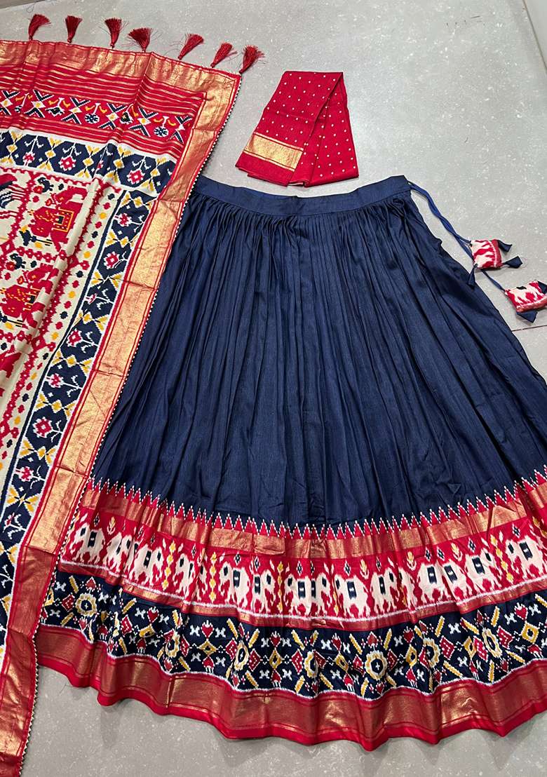 Navy Blue Silk Blend Lehenga Set with Printed for Diwali | Wedding & Festive Wear - Indya