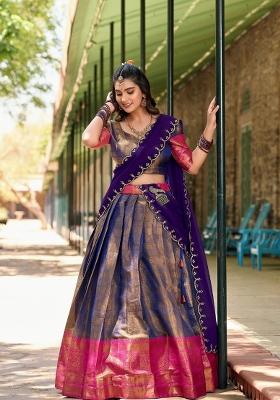 Blue Zari Work Cotton Lehenga Set