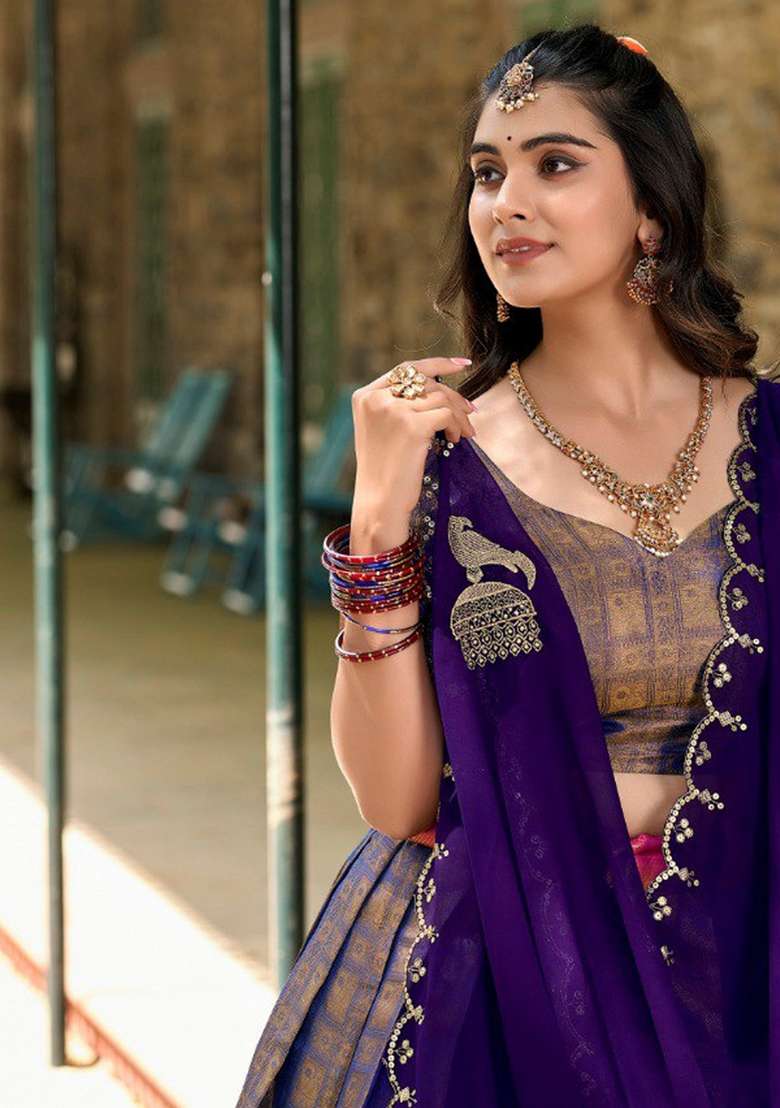 Blue Cotton Lehenga Set with Zari Work for Diwali | Wedding & Festive Wear - Indya