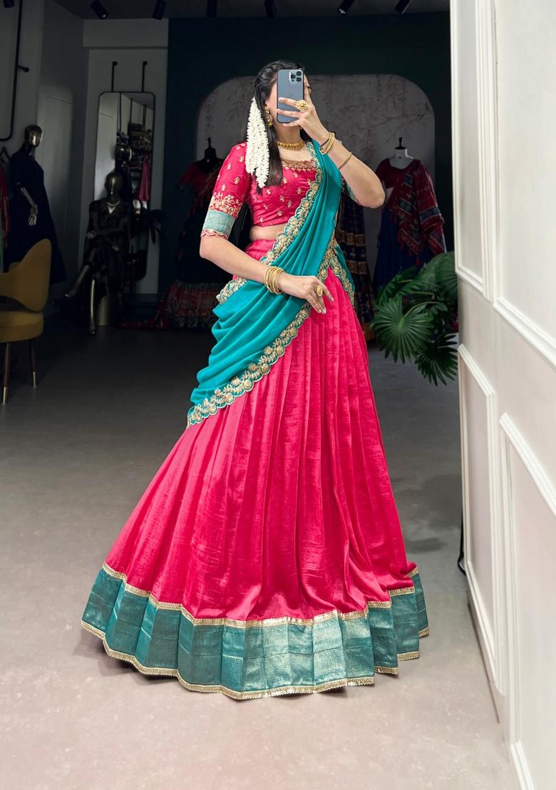 Pink Sequin Work Silk Blend Lehenga Set - Indya