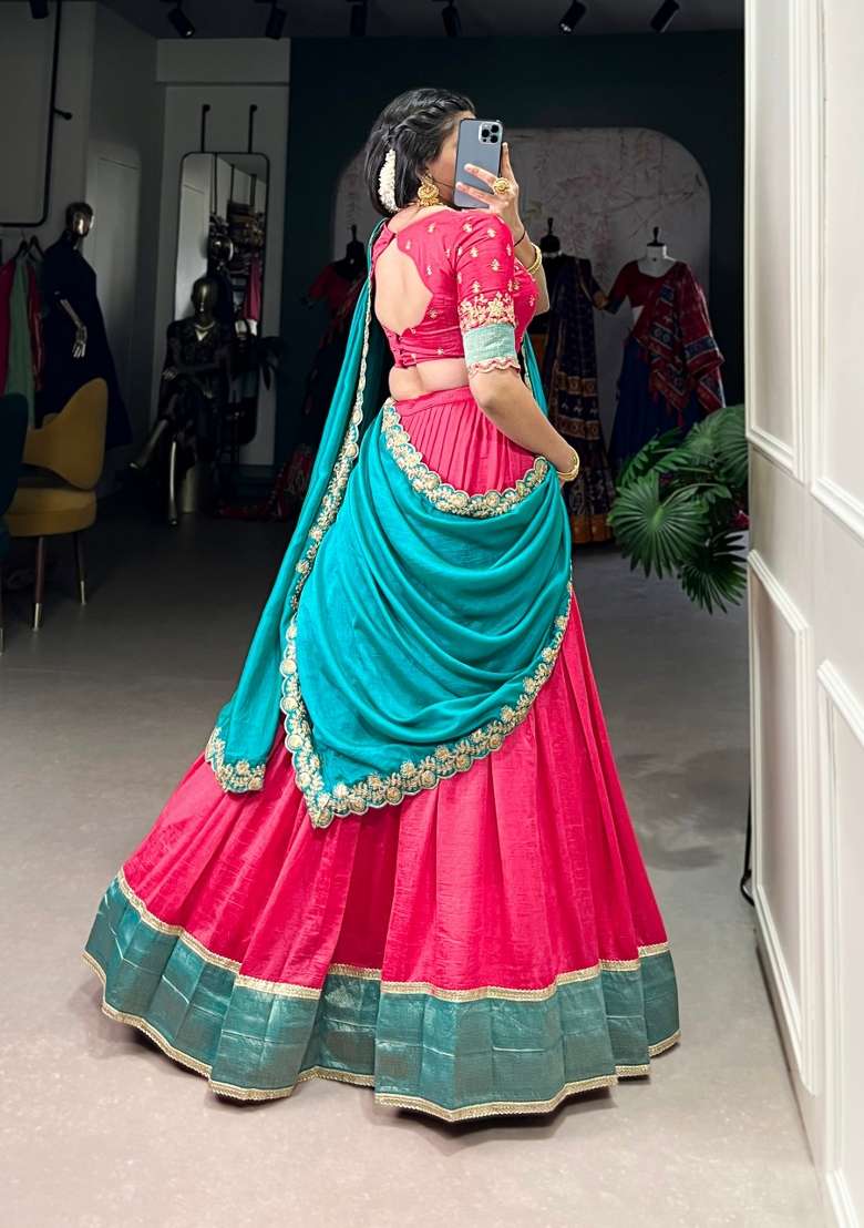 Pink Sequin Work Silk Blend Lehenga Set for Diwali and Festive Wear - Indya