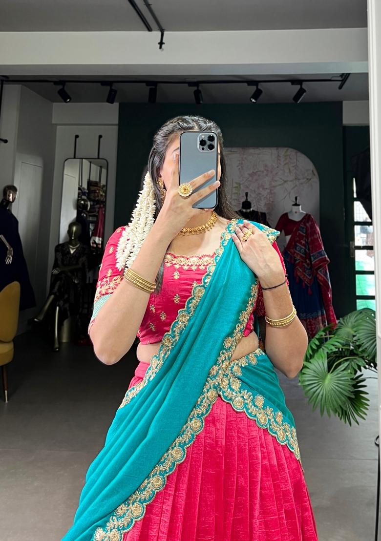 Pink Sequin Work Silk Blend Lehenga Set - Indya